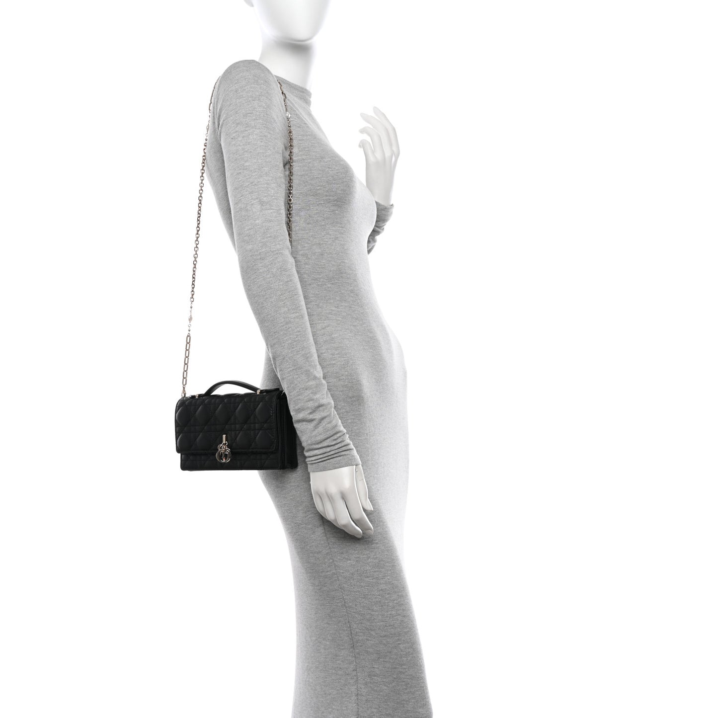 Lambskin Cannage Mini My Dior Top Handle Clutch Black