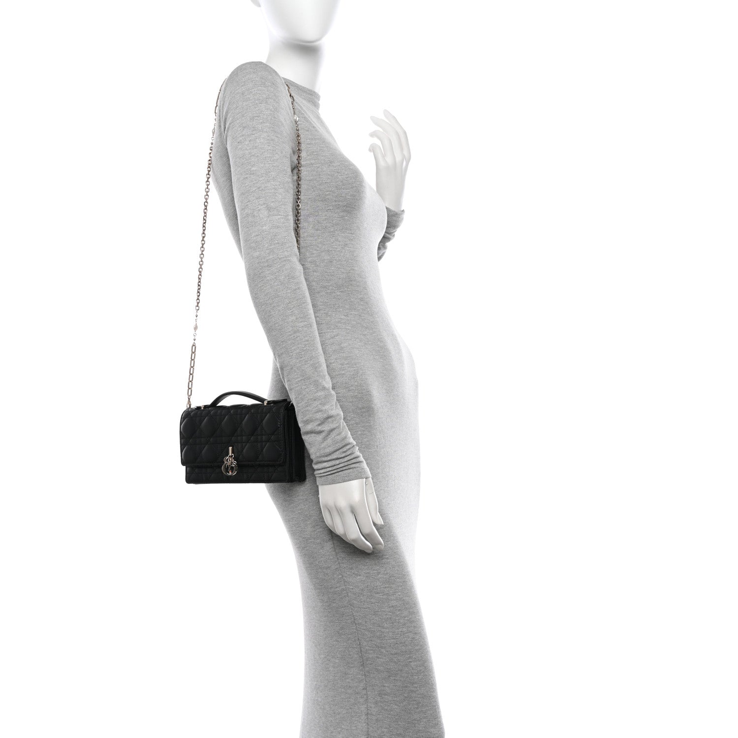 Christian Dior Lambskin Cannage Mini My Dior Top Handle Clutch Black 2 of 11