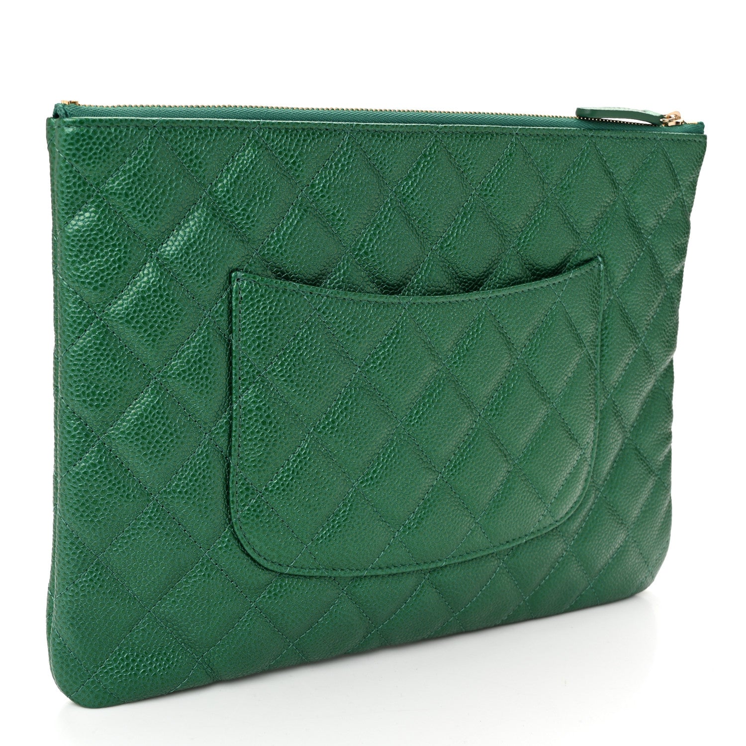 Chanel Metallic Caviar Quilted Medium Cosmetic Case Green 3 of 7