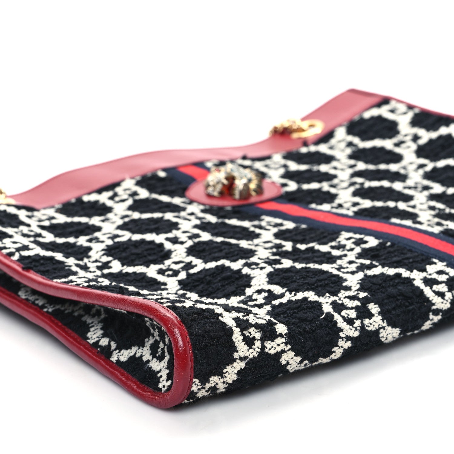 Gucci Tweed GG Monogram Large Rajah Chain Tote Romantic Cherry Black White 10 of 12