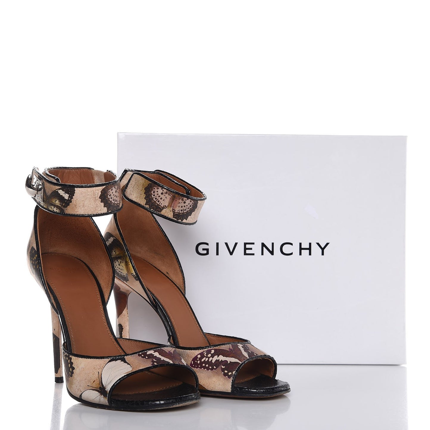 Lambskin Butterfly Print Shark Lock Sandals 37 Multicolor