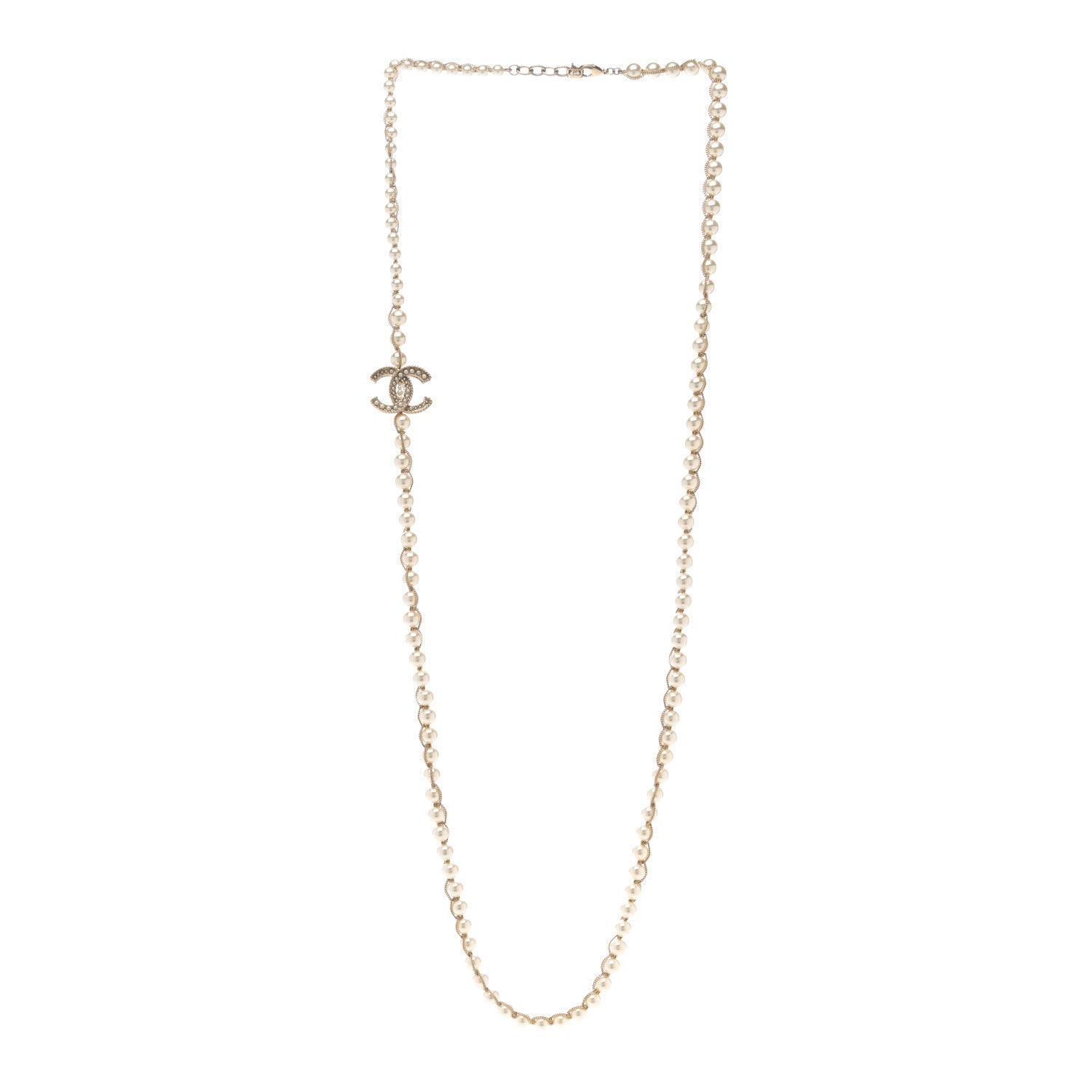 Chanel Pearl CC Chain Long Necklace Gold Pearly White 3 of 5