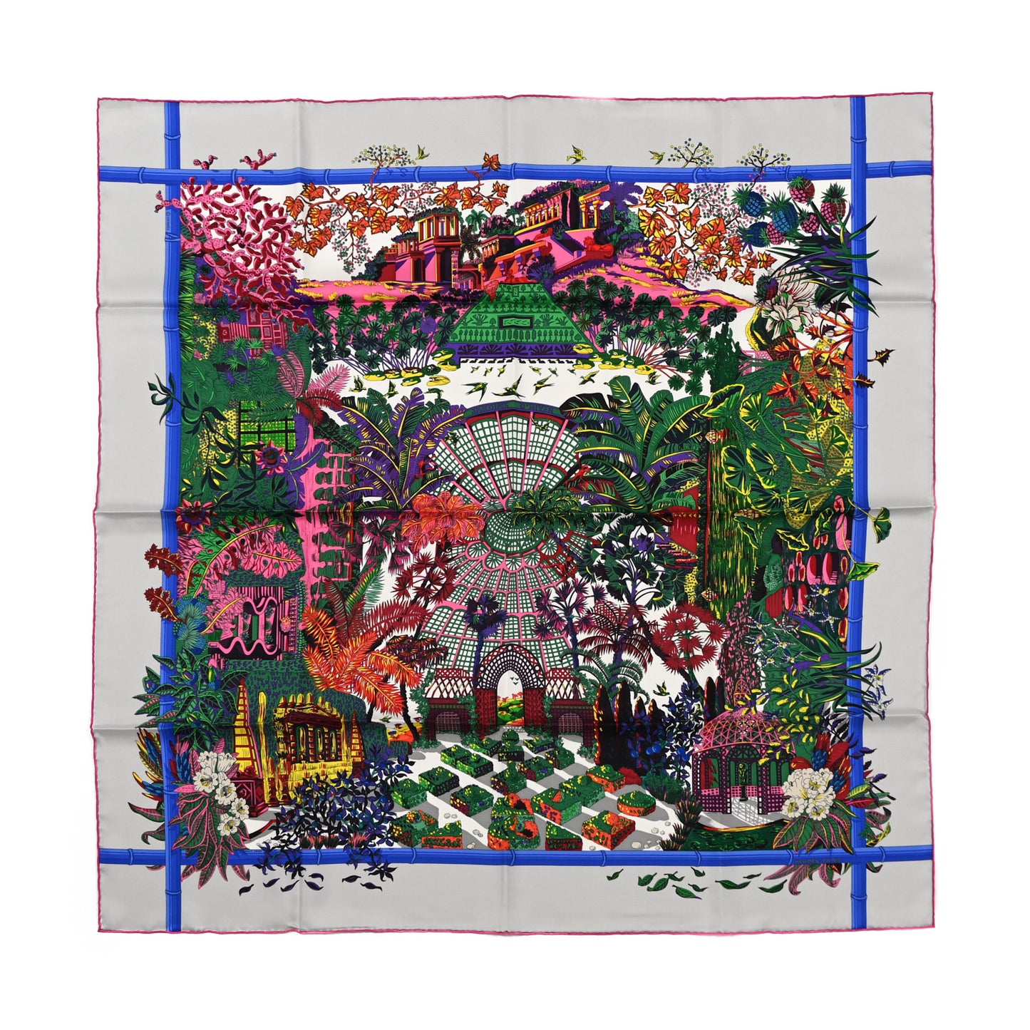 Silk Jardins D Hiver Scarf 90 Gris Vert Rose