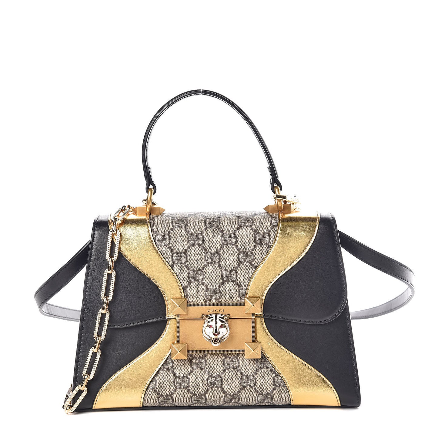 GG Supreme Monogram Small Osiride Top Handle Bag Black Gold