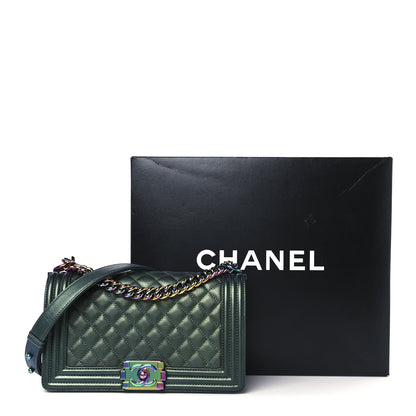 Chanel Iridescent Goatskin Quilted Medium Boy Flap Green 11 of 11