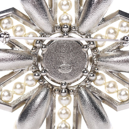 Chanel Pearl Crystal CC Snowflake Brooch Pearly White Silver 4 of 5