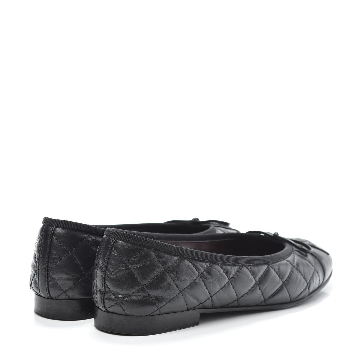 Aged Calfskin Quilted CC Cap Toe Ballerina Flats 37 Black