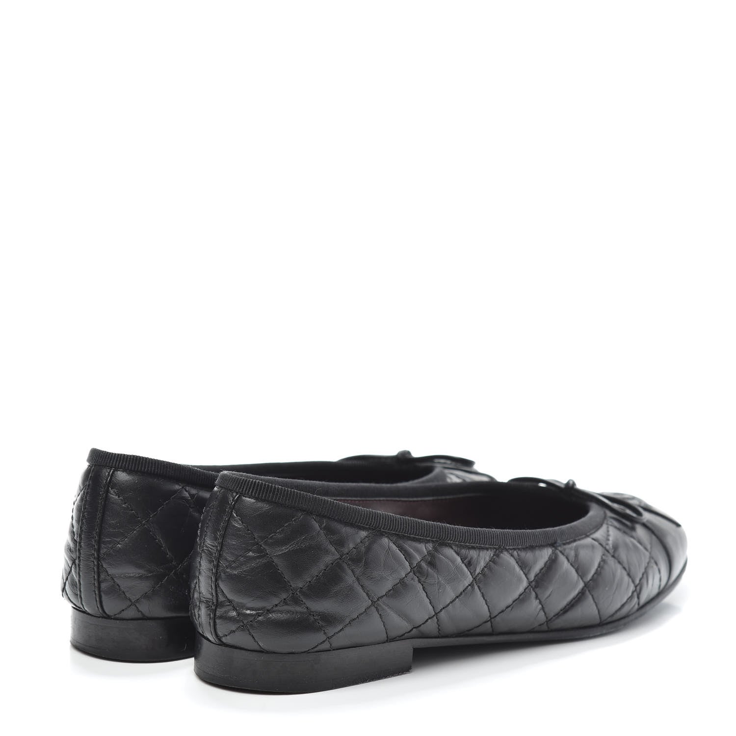 Chanel Aged Calfskin Quilted CC Cap Toe Ballerina Flats 37 Black 4 of 7