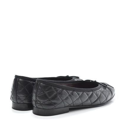 Chanel Aged Calfskin Quilted CC Cap Toe Ballerina Flats 37 Black 4 of 7