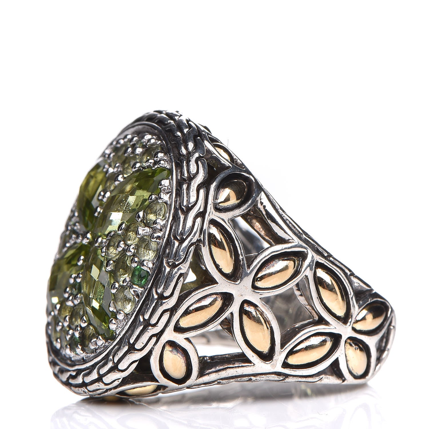 John Hardy Sterling Silver 18K Yellow Gold Peridot Tsavorite Batu Kawung Ring 52 6 3 of 5