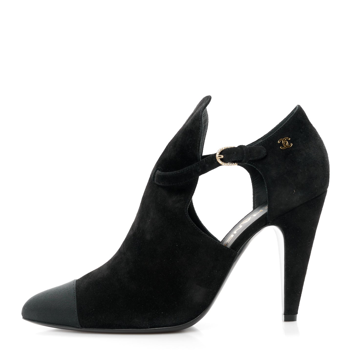 Suede Calfskin Grosgrain Cut Out Pumps 40.5 Black