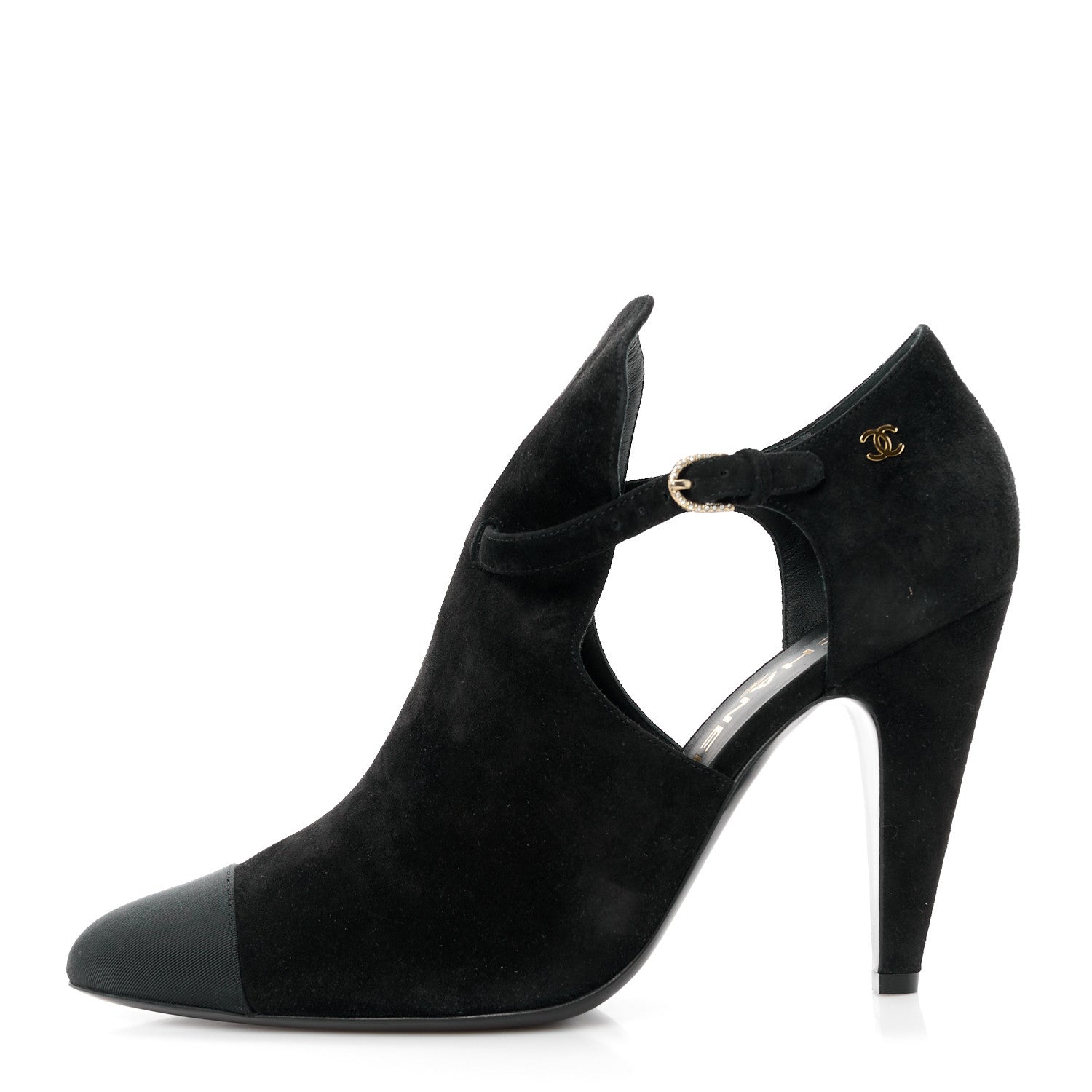 Chanel Suede Calfskin Grosgrain Cut Out Pumps 40.5 Black 1 of 9
