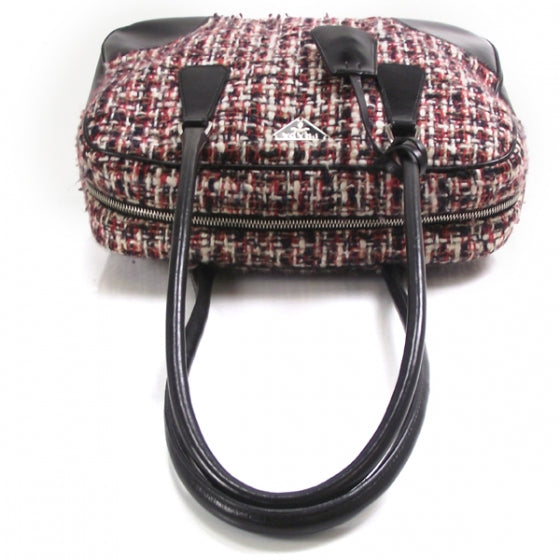Prada Tweed Vitello Logo Bowler Red 6 of 12