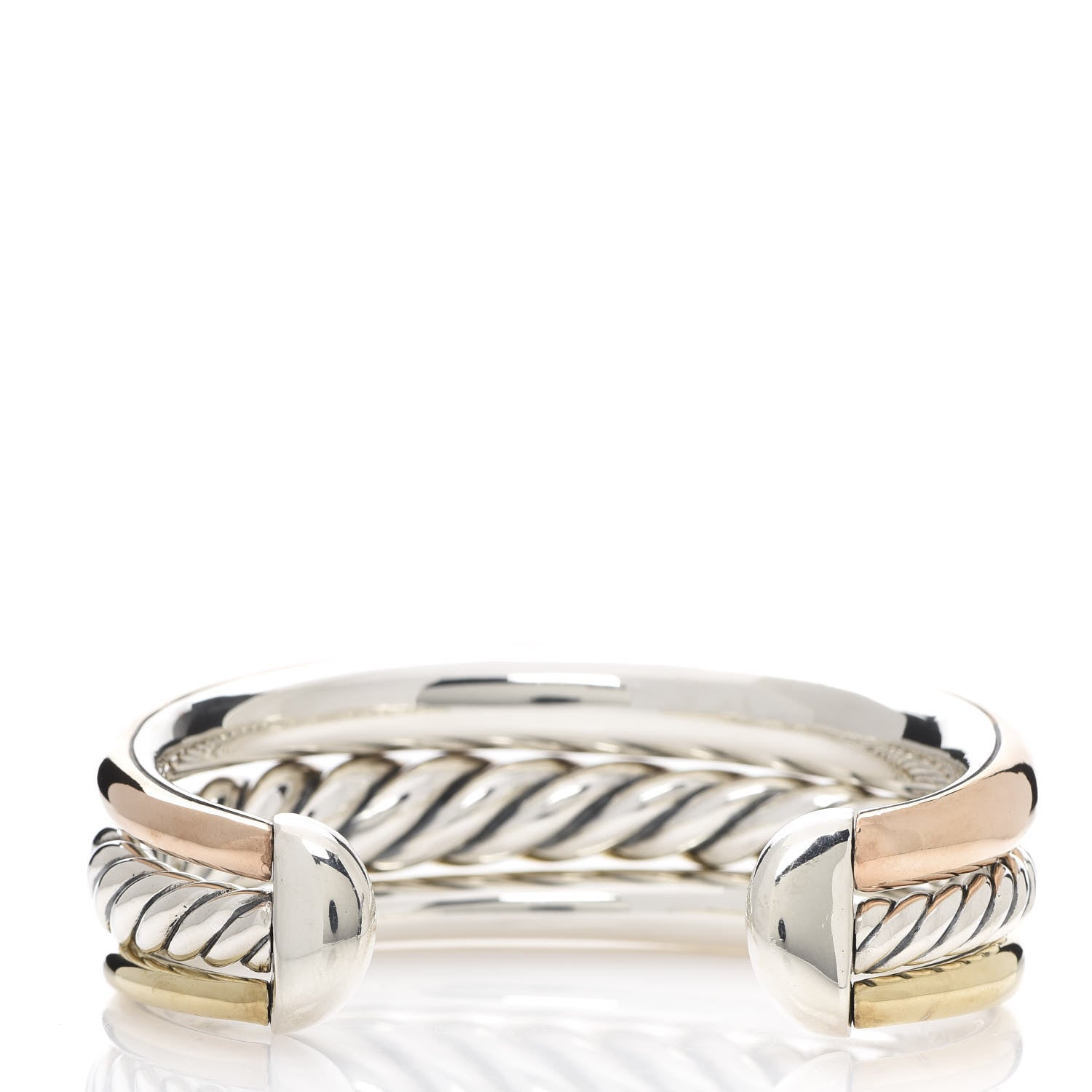 David Yurman Sterling Silver Bronze Pure Form Three-Row Cuff Bracelet 3 of 4