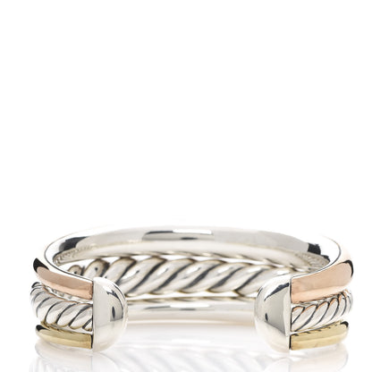 David Yurman Sterling Silver Bronze Pure Form Three-Row Cuff Bracelet 3 of 4