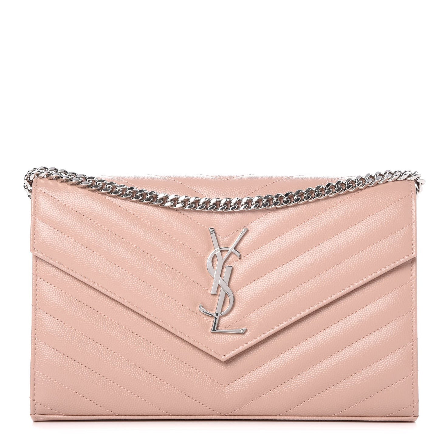 Grain De Poudre Matelasse Chevron Monogram Chain Wallet Pale Pink
