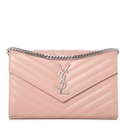 Saint Laurent Grain De Poudre Matelasse Chevron Monogram Chain Wallet Pale Pink 1 of 7