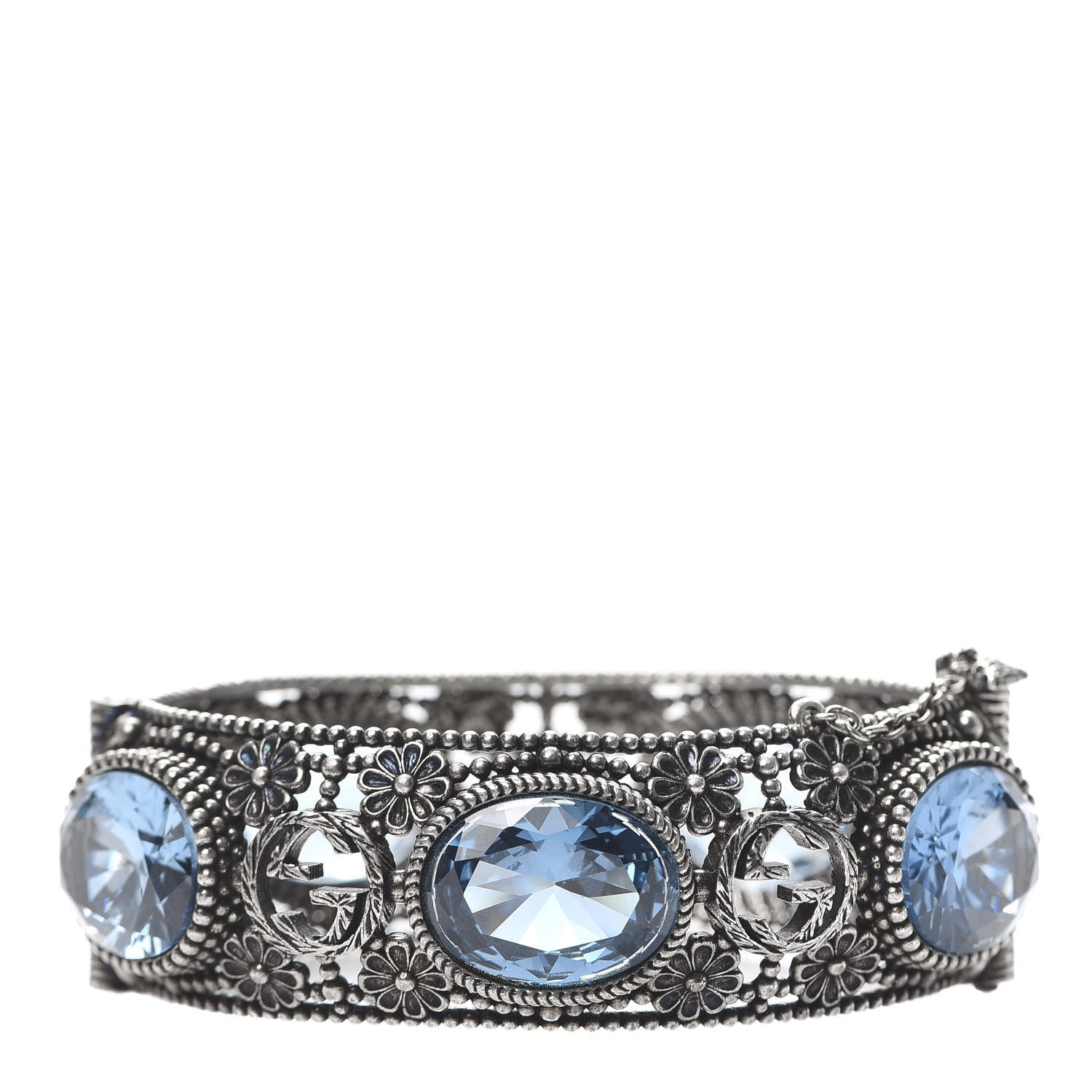 Gucci Sterling Silver Crystal Interlocking G Bangle Bracelet Blue 1 of 6