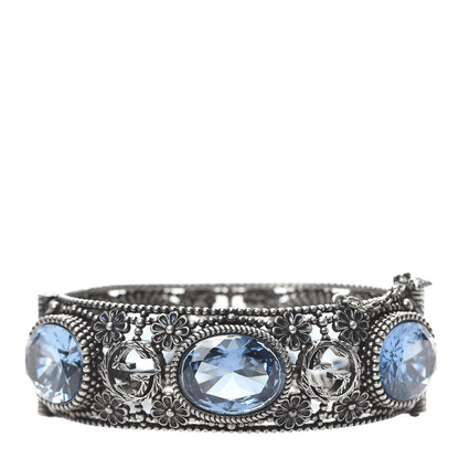 Gucci Sterling Silver Crystal Interlocking G Bangle Bracelet Blue 1 of 6