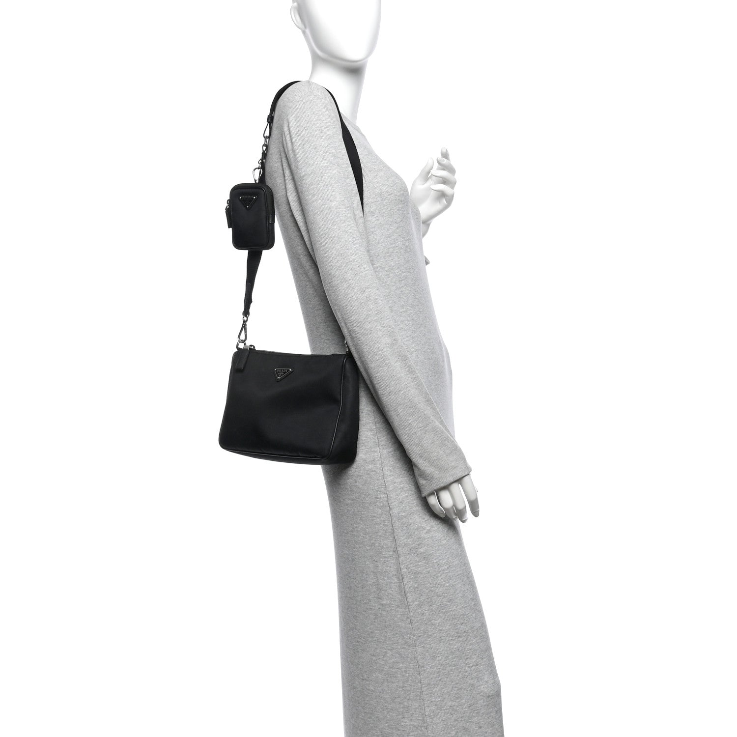 Prada Re-Nylon Saffiano Pocket Zippered Shoulder Bag Black 2 of 13