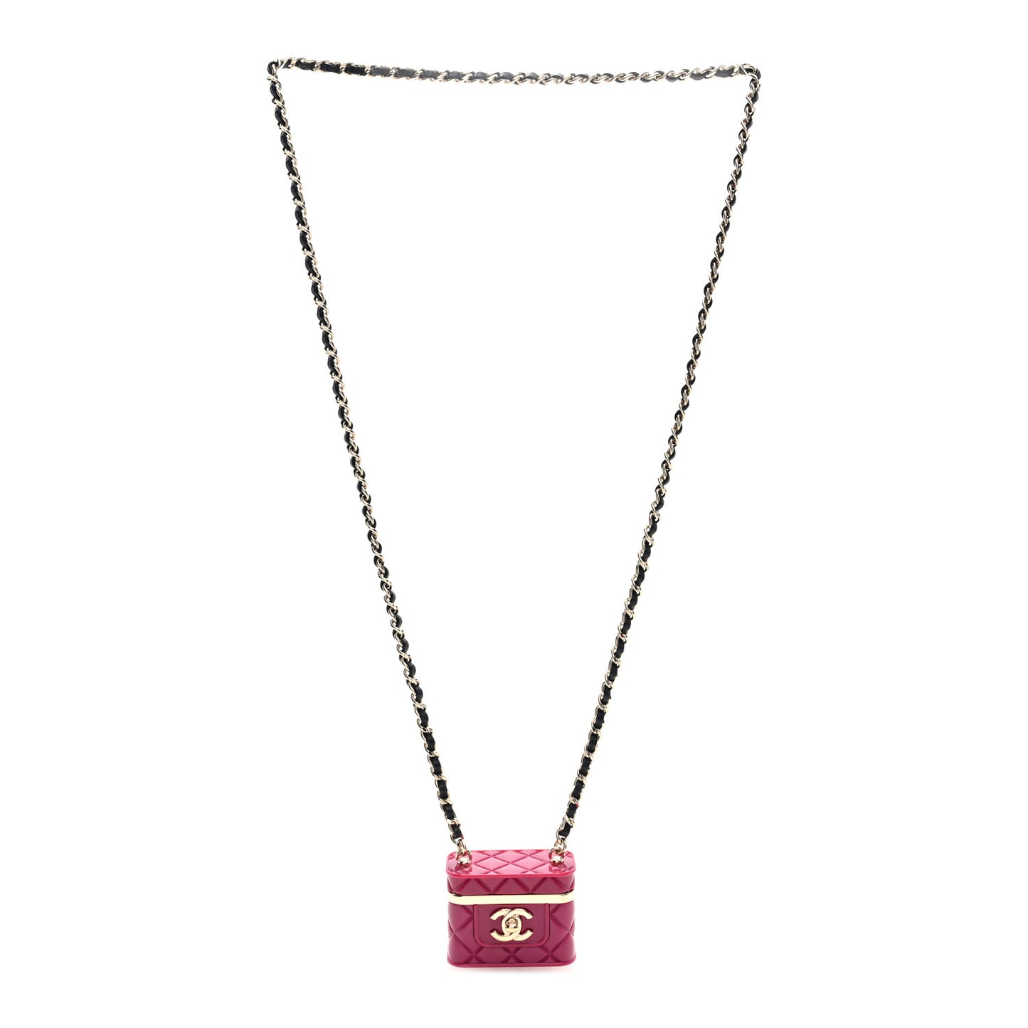Metal Lambskin Resin Quilted CC Mini Vanity Necklace Gold Black Fuchsia