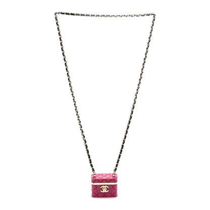 Chanel Metal Lambskin Resin Quilted CC Mini Vanity Necklace Gold Black Fuchsia 3 of 6