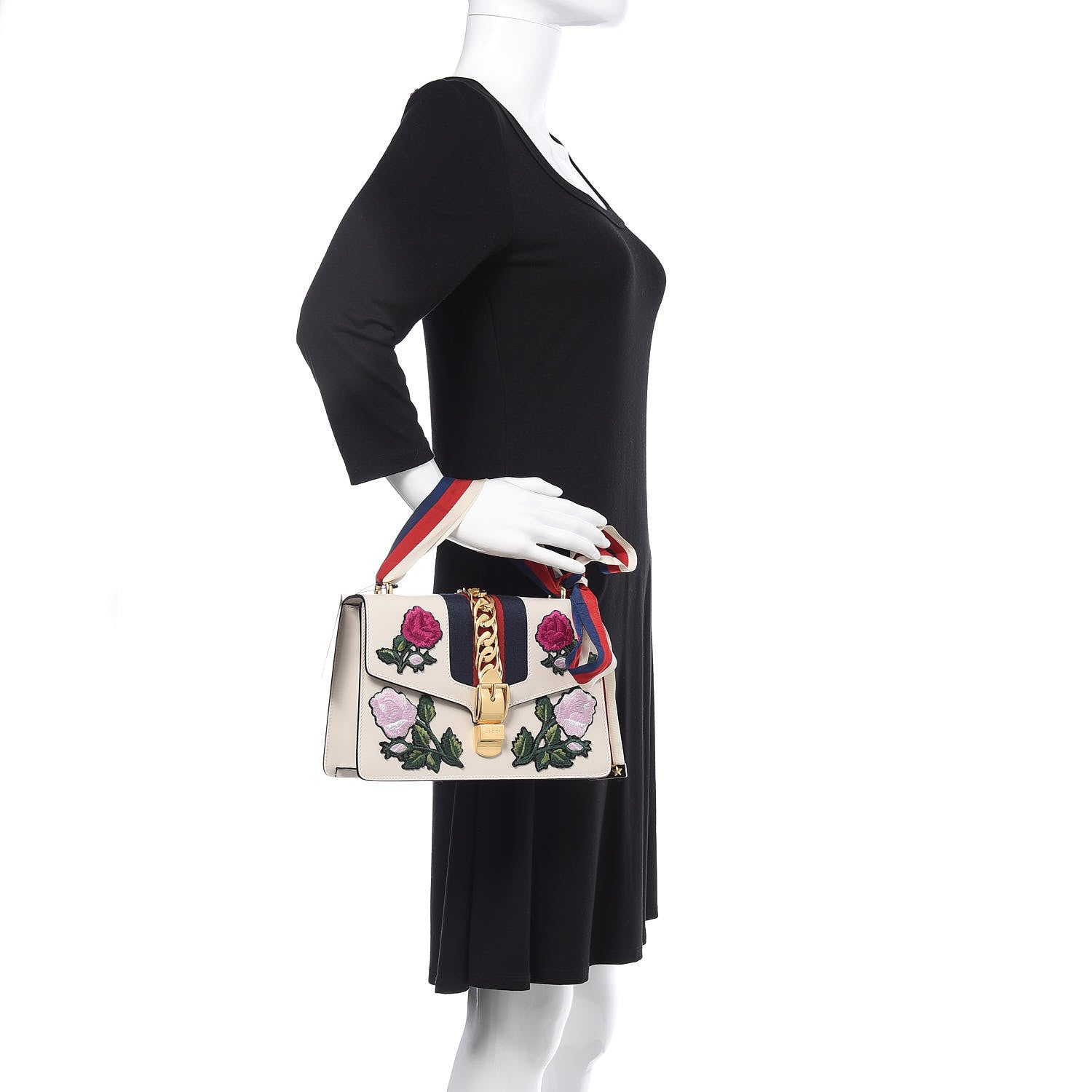 Gucci Calfskin Embroidered Small Sylvie Shoulder Bag White 1 of 11