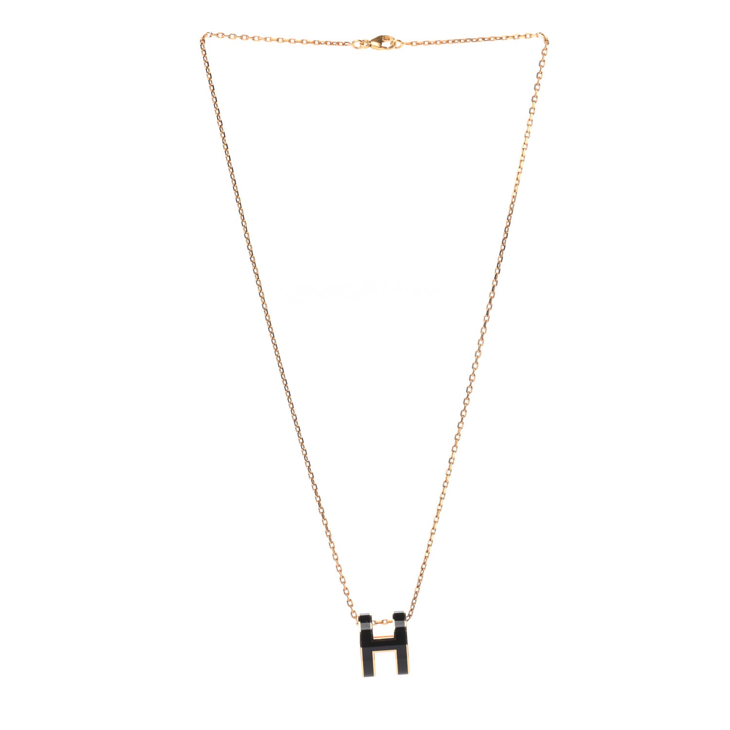 Hermes Lacquered Gold Pop H Pendant Necklace Black 3 of 4