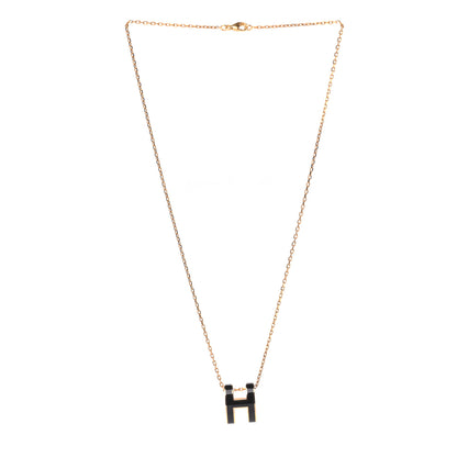 Hermes Lacquered Gold Pop H Pendant Necklace Black 3 of 4