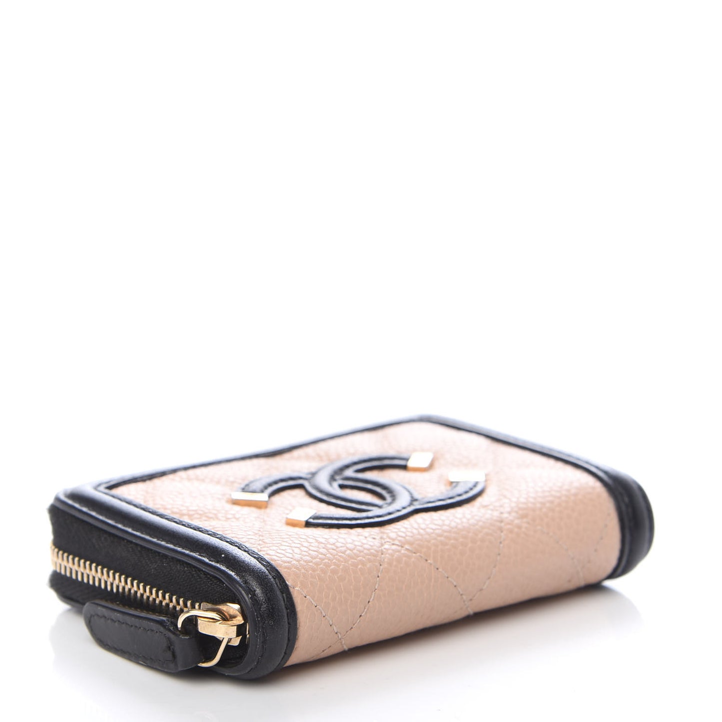 Caviar Quilted Filigree Coin Purse Beige Black