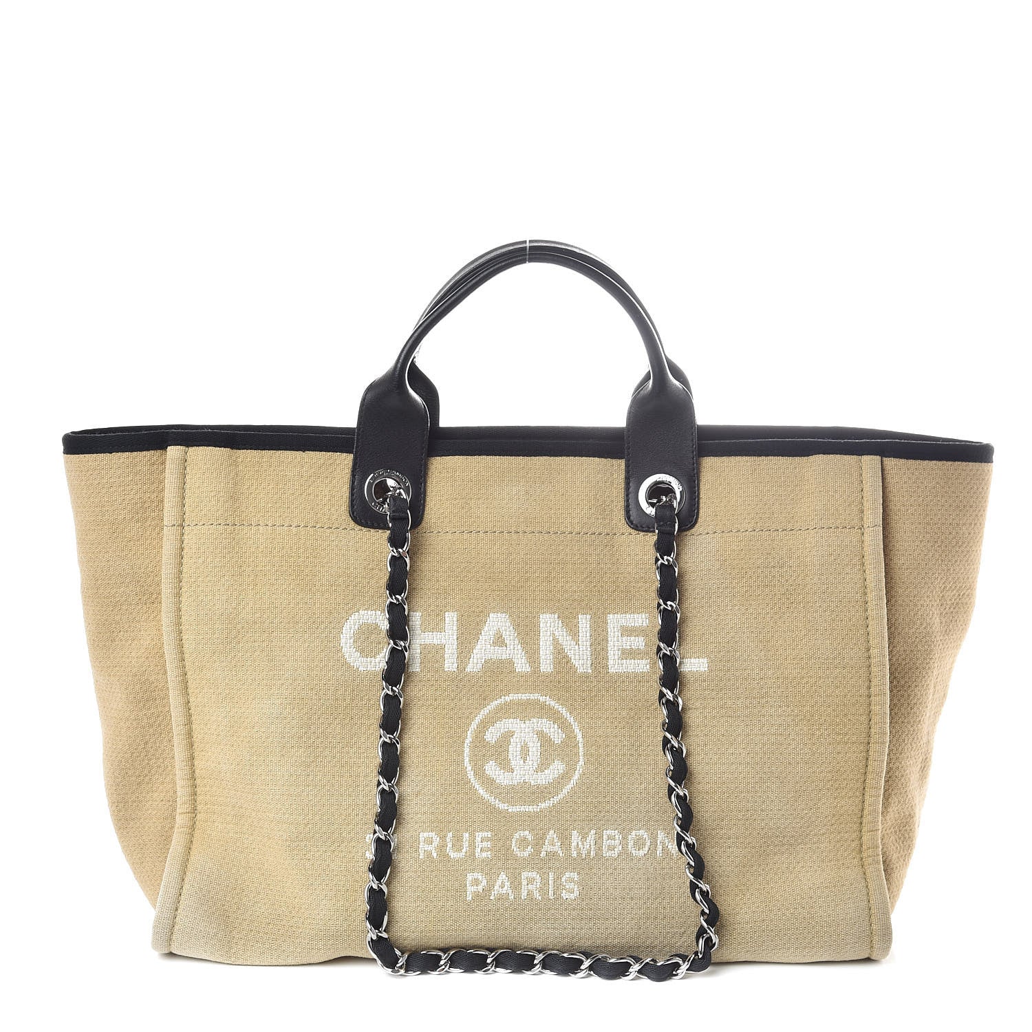 Chanel Canvas Large Deauville Tote Beige Black 1 of 10