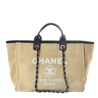Chanel Canvas Large Deauville Tote Beige Black 1 of 10