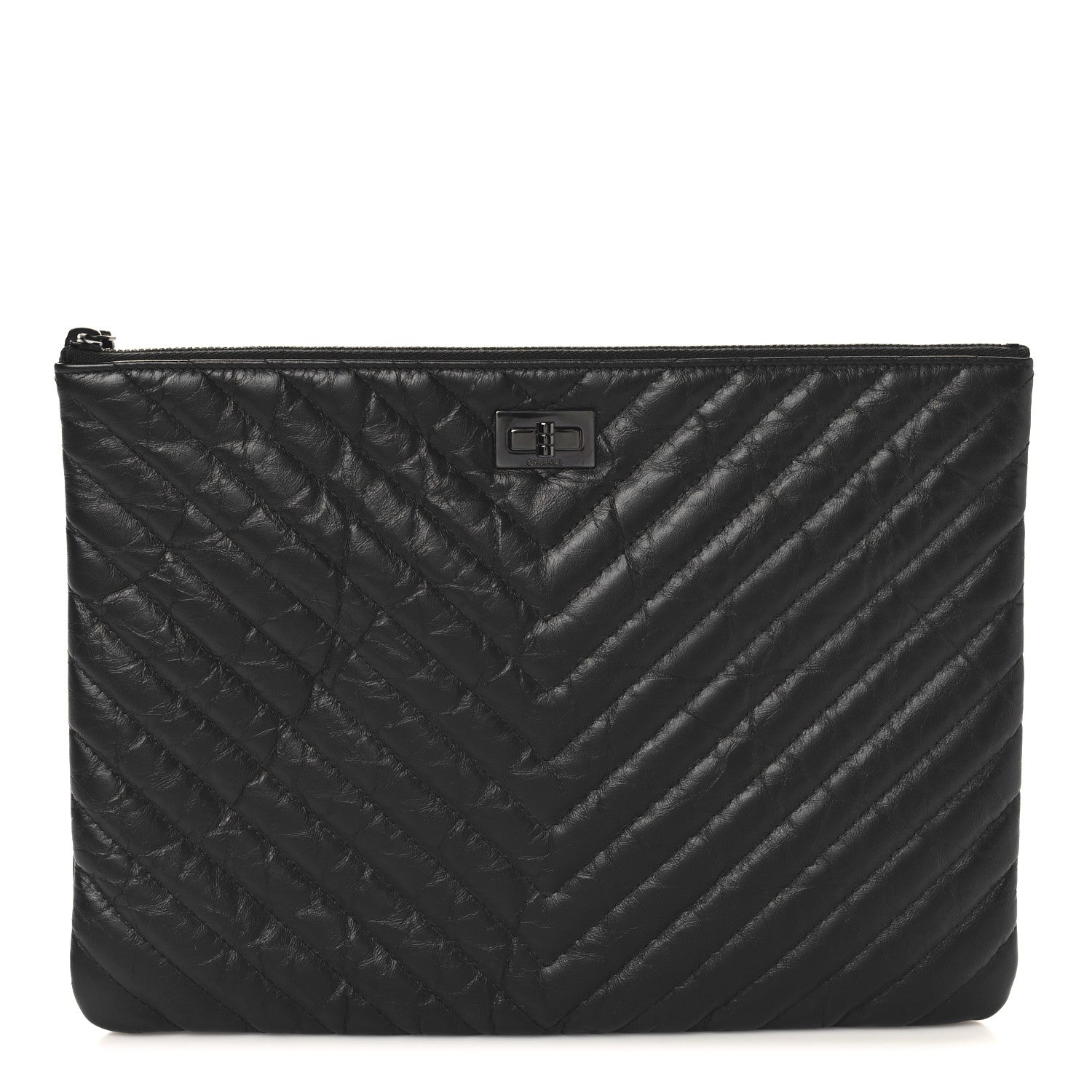 Chanel Aged Calfskin Chevron Quilted Reissue 2.55 Medium Cosmetic Case So Black 1 of 8
