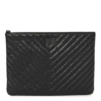Chanel Aged Calfskin Chevron Quilted Reissue 2.55 Medium Cosmetic Case So Black 1 of 8