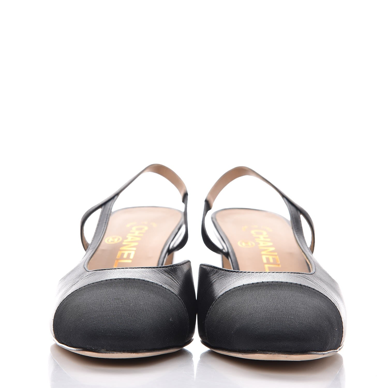 Chanel Lambskin Grosgrain Cap Toe CC Slingback Pumps 37.5 Black 2 of 11