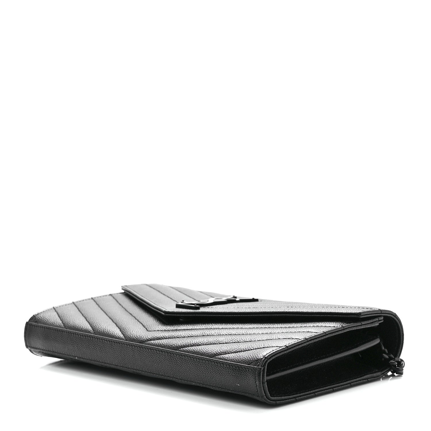 Saint Laurent Grain De Poudre Matelasse Chevron Monogram Monochrome Chain Wallet Black 9 of 11