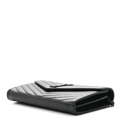 Saint Laurent Grain De Poudre Matelasse Chevron Monogram Monochrome Chain Wallet Black 9 of 11