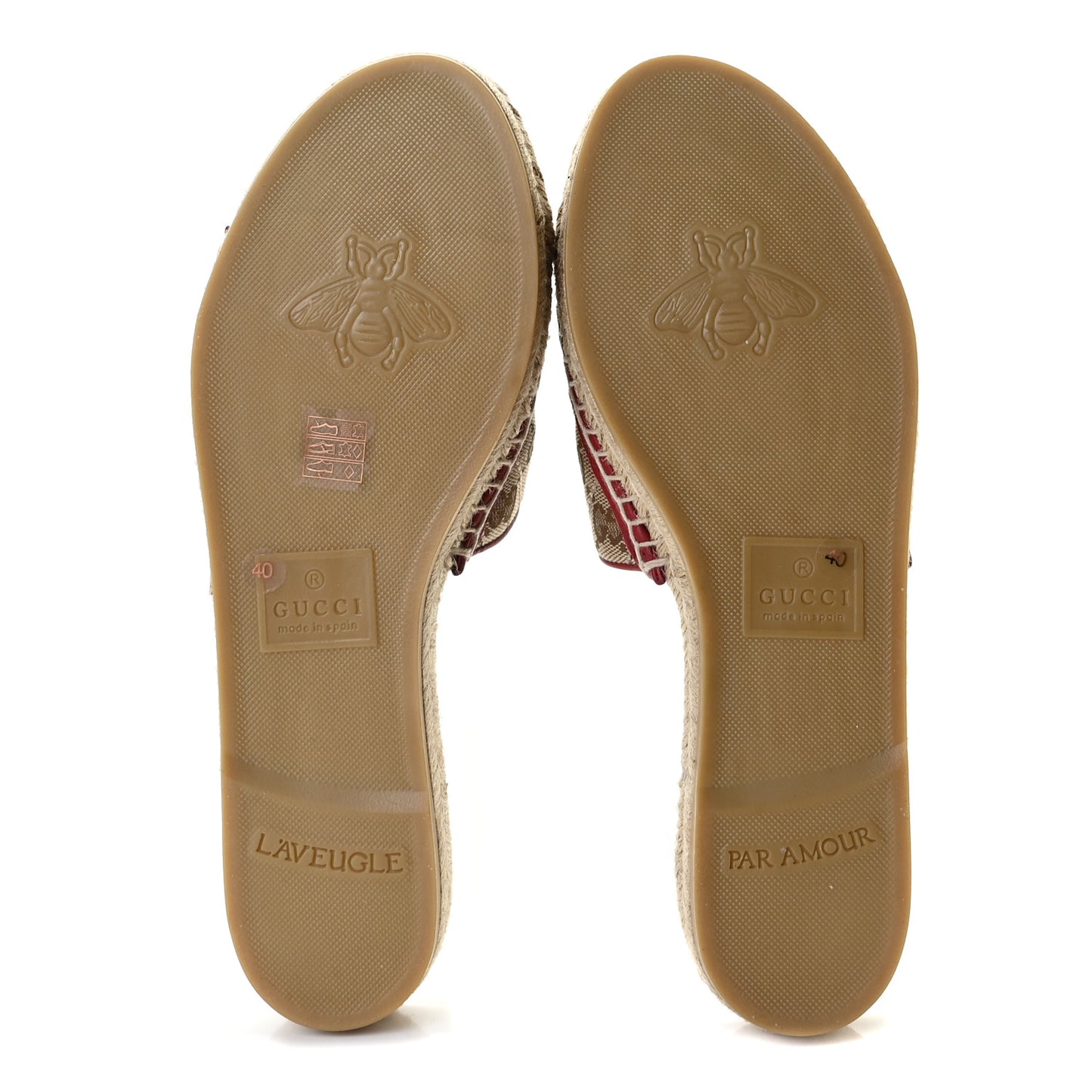 Monogram Matelasse GG Marmont Espadrille 20mm Slide Sandals 40 Beige Ebony New Cherry Red