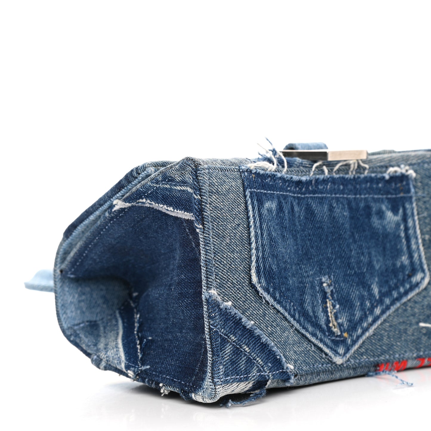 Denim Patchwork Small Hourglass Top Handle Bag Washed Blue