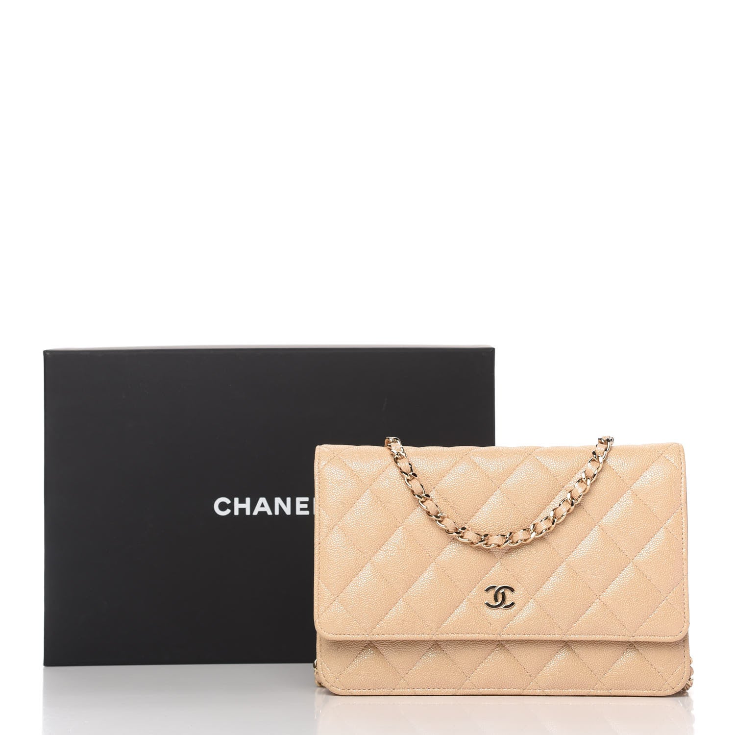 Chanel Iridescent Caviar Quilted Wallet On Chain WOC Beige 12 of 12
