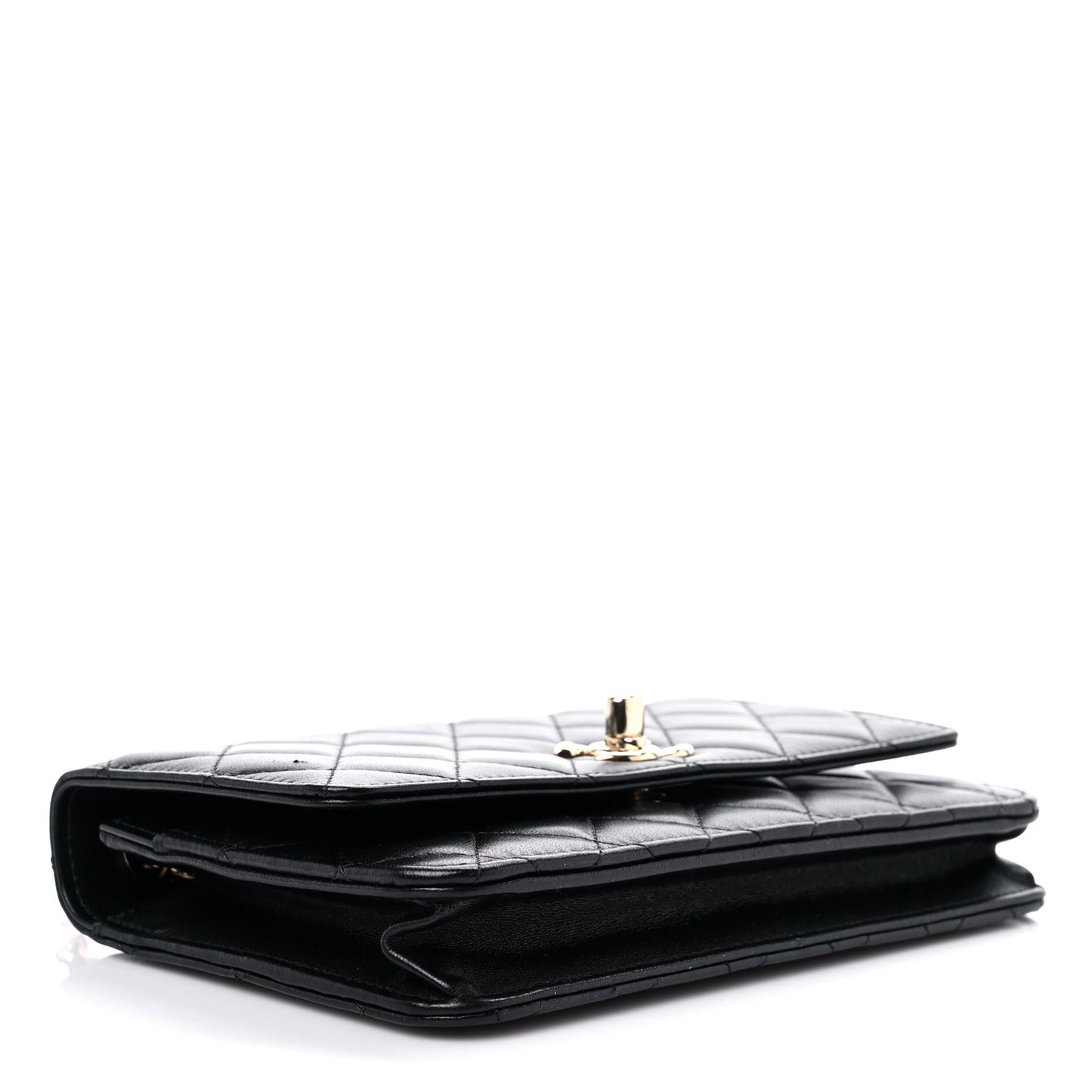 Lambskin Quilted Trendy CC Wallet On Chain WOC Black