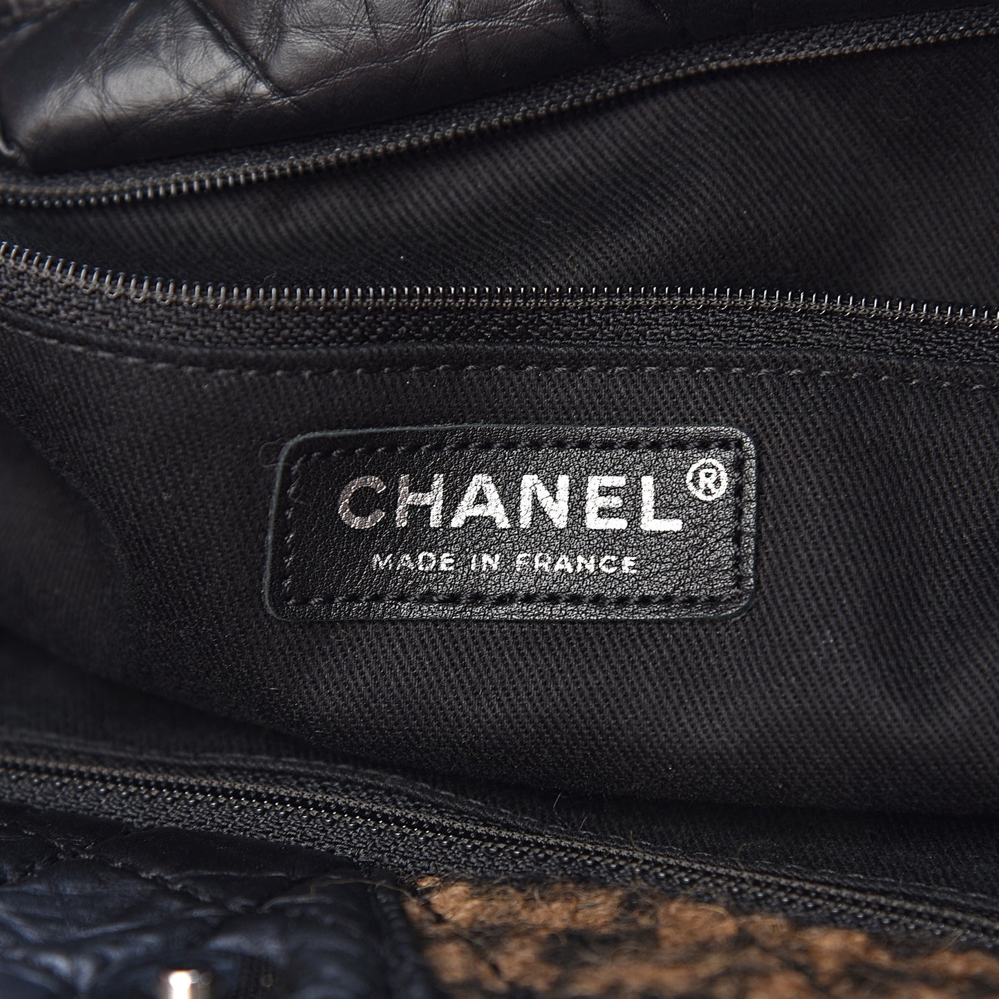 Tweed Lambskin Fantasy Fur Karl's Cabas Tote Black