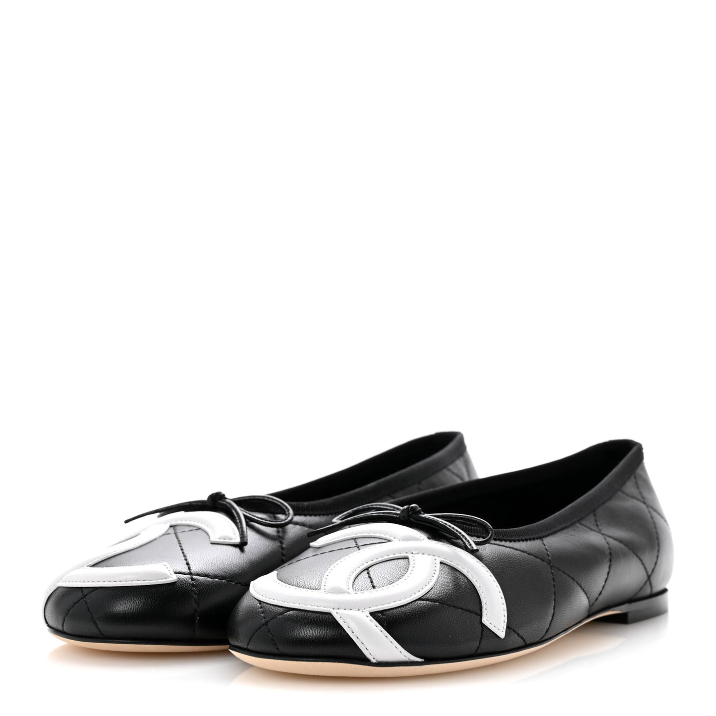 Lambskin Quilted CC Cambon Ballet Flats 37.5 Black White