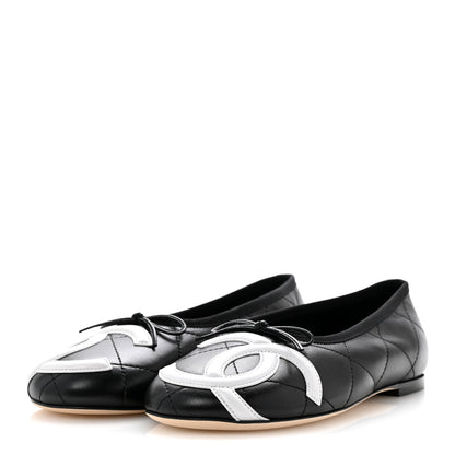 Chanel Lambskin Quilted CC Cambon Ballet Flats 37.5 Black White 4 of 10