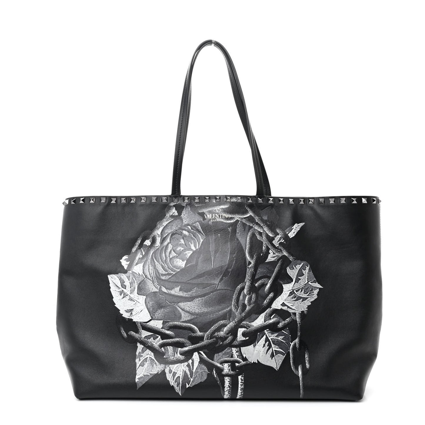 X UNDERCOVER Calfskin Print Rockstud Shoulder Tote Black