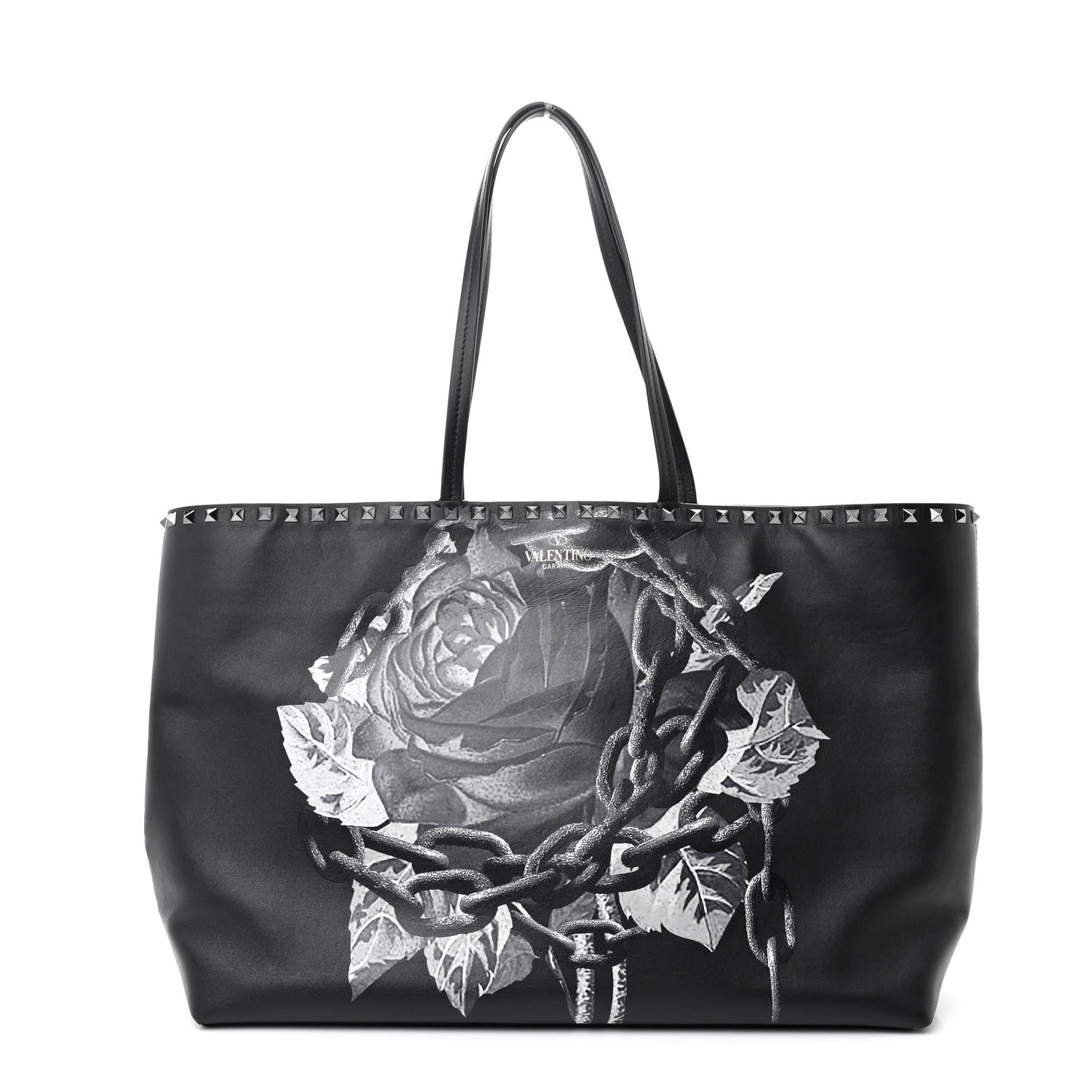 Valentino Garavani X UNDERCOVER Calfskin Print Rockstud Shoulder Tote Black 1 of 10