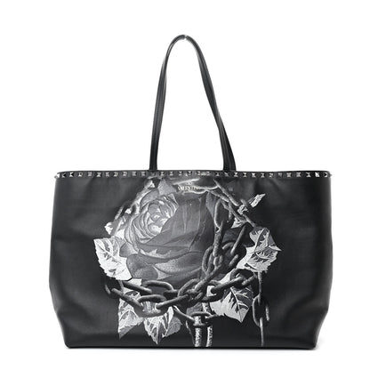Valentino Garavani X UNDERCOVER Calfskin Print Rockstud Shoulder Tote Black 1 of 10