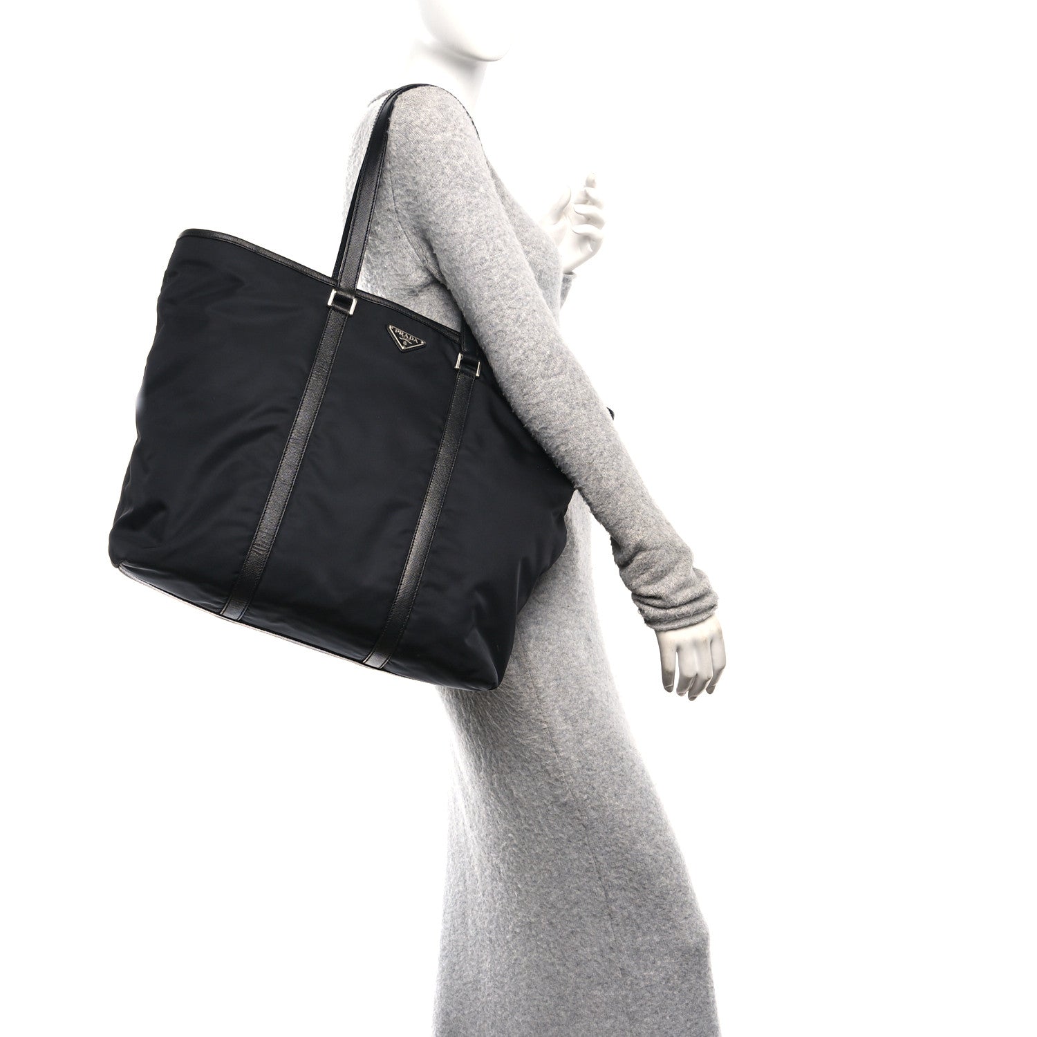 Prada Tessuto Nylon Saffiano Tote Black 2 of 9