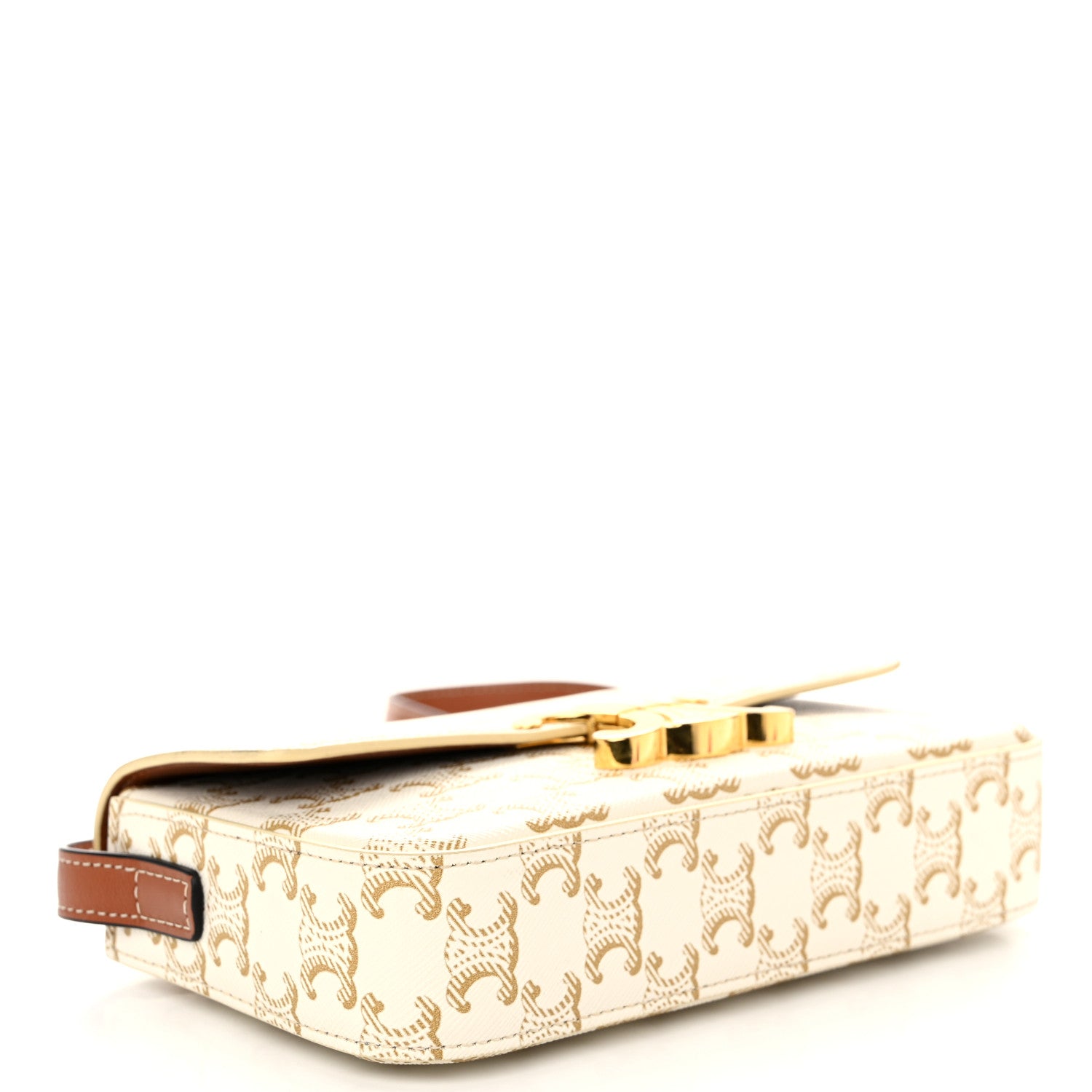 Celine Canvas Calfskin Triomphe Shoulder Bag White 4 of 10