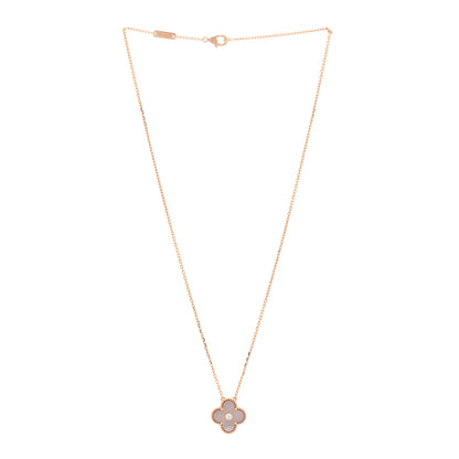 Van Cleef & Arpels 18K Rose Gold Diamond Pink Mother of Pearl Vintage Alhambra Pendant Necklace 3 of 5